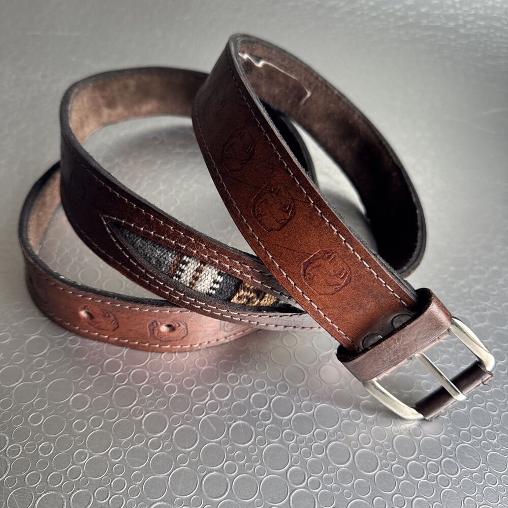 Vintage Peruvian Leather Travel Hidden Zipper Money Belt Embossed Llama - XL 44